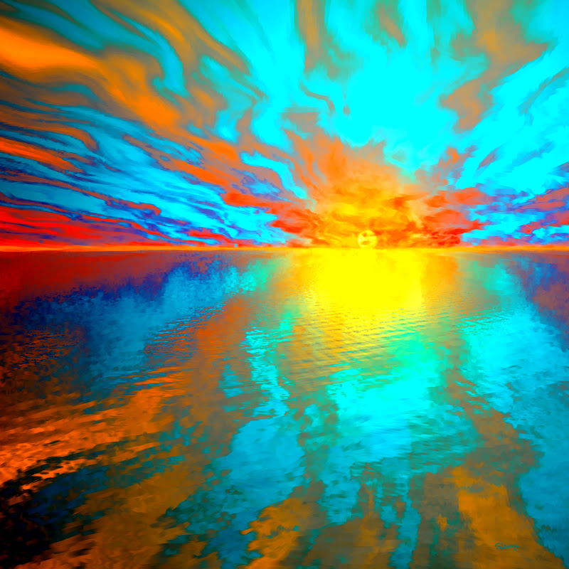 800x800 Paintings Of Artists Original Unusual Art Painting Of Red Sunset - Aqua Blue Painting