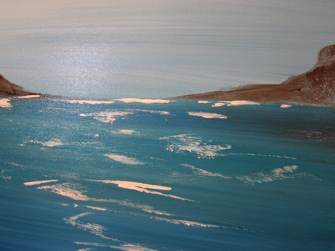 1094x821 Large Abstract Seascape Painting Cliffs And Ocean Art Blue White - Aqua Painting