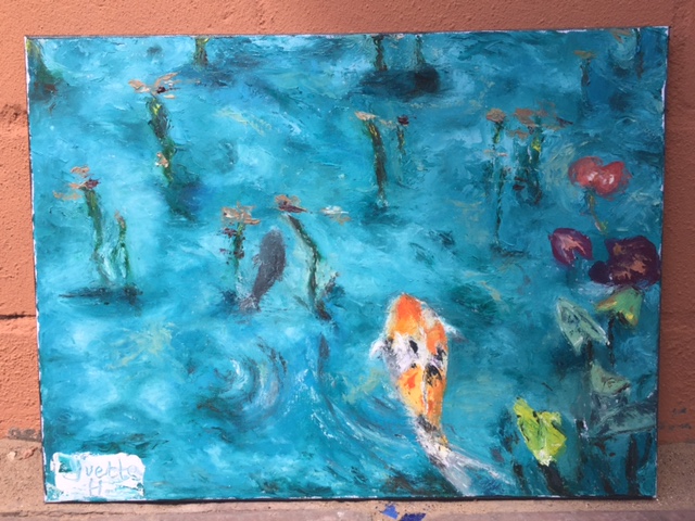 640x480 To Be Koi Oil Painting Koi Fish In A Pond With Water Lillies - Aqua Painting