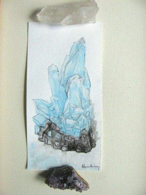 480x640 Aquamarine Raw Crystal Original Painting Drawing By Cyanowl - Aquamarine Painting