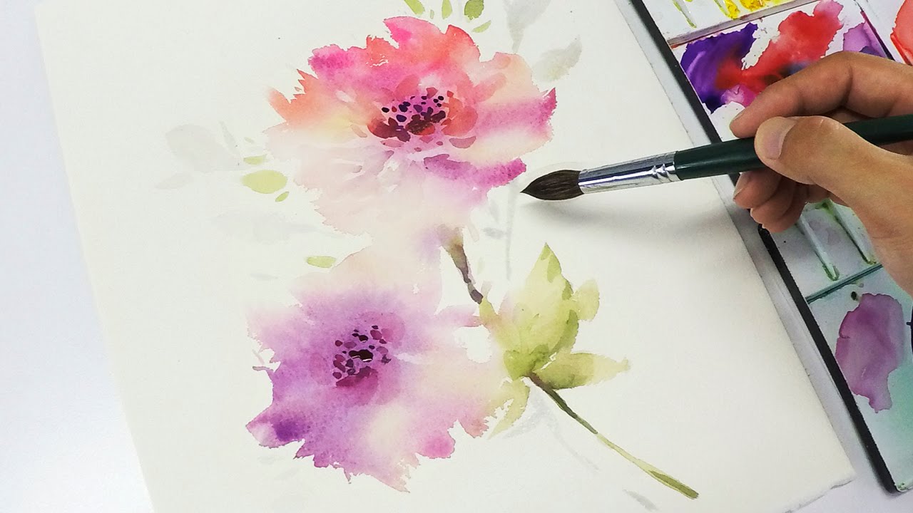 1280x720 Lvl3] Watercolor Flower Painting Wet Into Wet - Aquarelle Painting