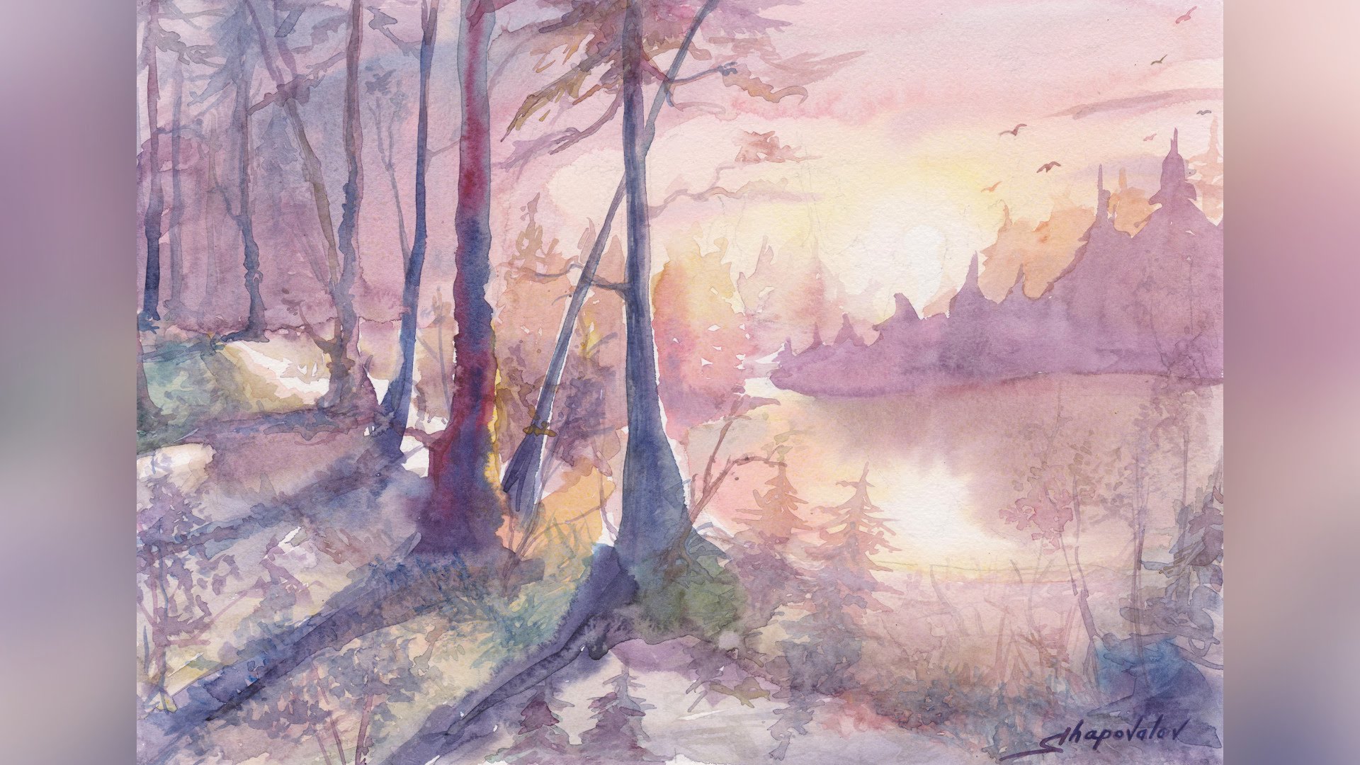 1920x1080 Speed Drawing Watercolor Landscape Time Lapse - Aquarelle Painting