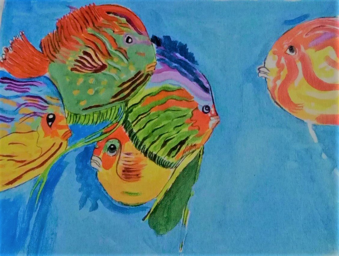 1129x852 Buy The Aquarium Fishes Handmade Painting By Abhik Mahanti. Code - Aquarium Fish Painting