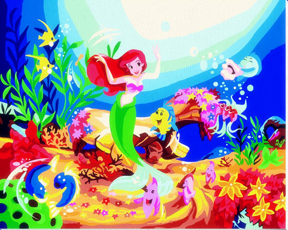 592x474 Hq Aquarium Fish Cartoon Mermaid Picture On Wall Acrylic Coloring - Aquarium Fish Painting