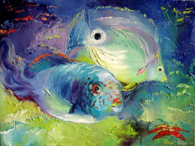 640x479 Nelya Shenklyarska Artwork Aquarium Original Painting Oil Sea - Aquarium Painting