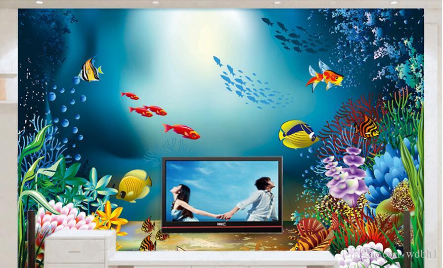 896x543 3d Wallpaper Custom Photo Non Woven Mural Cartoon Fish Sea - Aquarium Painting