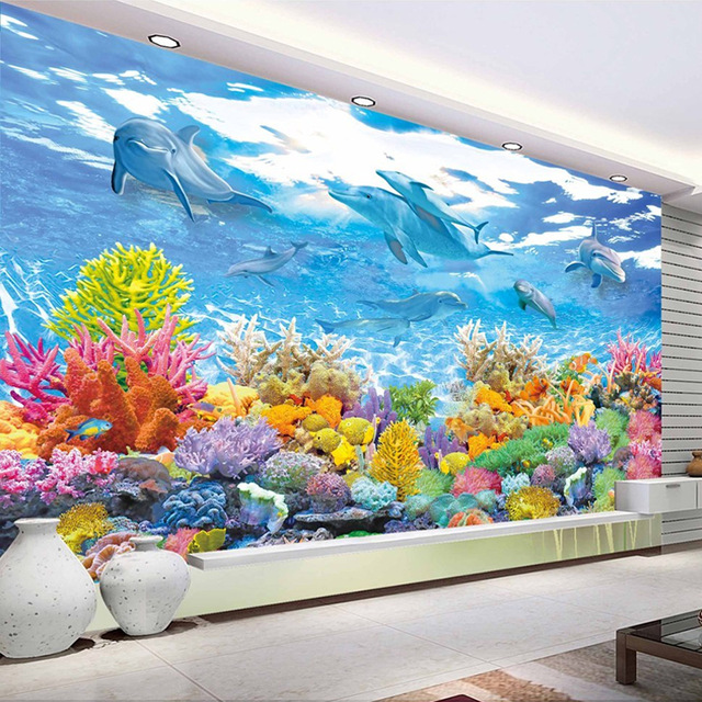 640x640 Custom Photo Wall Paper 3d Underwater World Wall Painting Living - Aquarium Painting For Kids