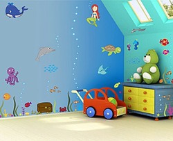 250x203 Kids Room Wall Painting Aquarium At Your Children Room Sea Animal - Aquarium Painting For Kids