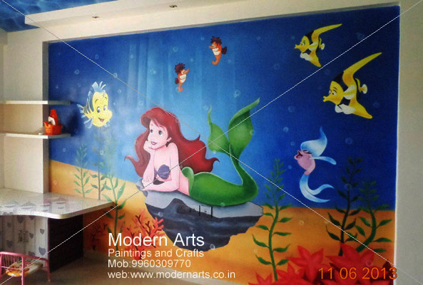 593x400 Modern Arts Paintings Amp Crafts Specialize In Kids Room Wall - Aquarium Painting For Kids