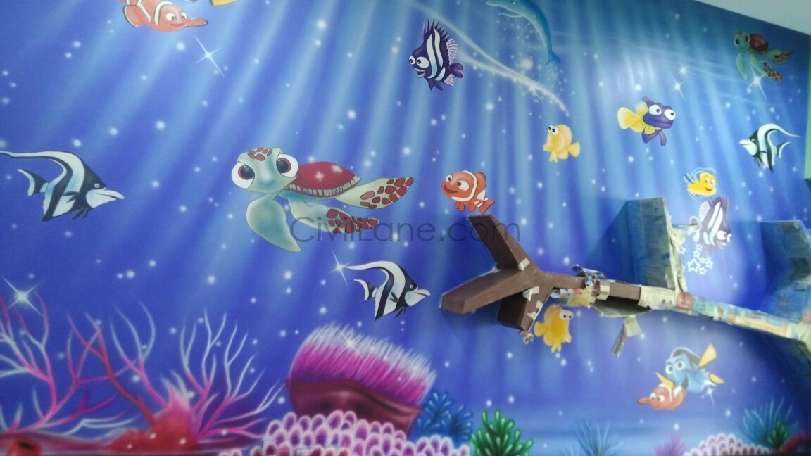 1152x648 Aquarium Wall Painting + Kids Room + Theme Wall Painting Ideas - Aquarium Painting For Kids
