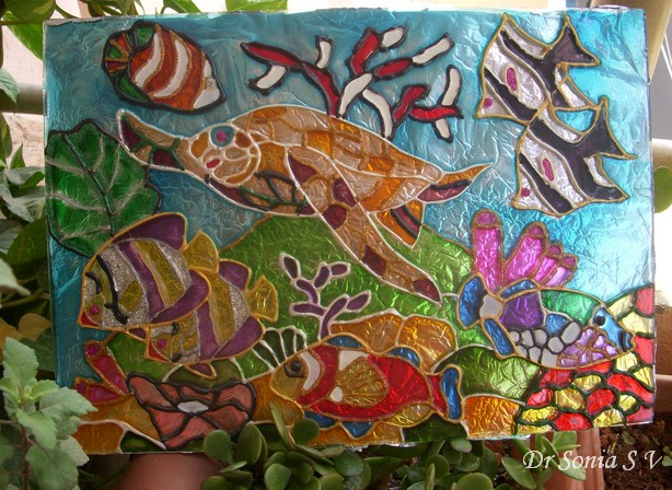 614x448 Cards ,crafts ,kids Projects Ocean Theme Glass Painting - Aquarium Painting For Kids