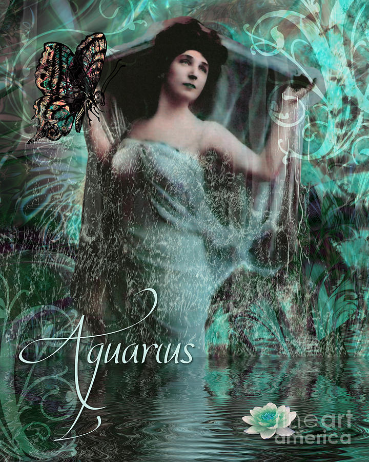 720x900 Art Nouveau Zodiac Aquarius Painting By Mindy Sommers - Aquarius Painting