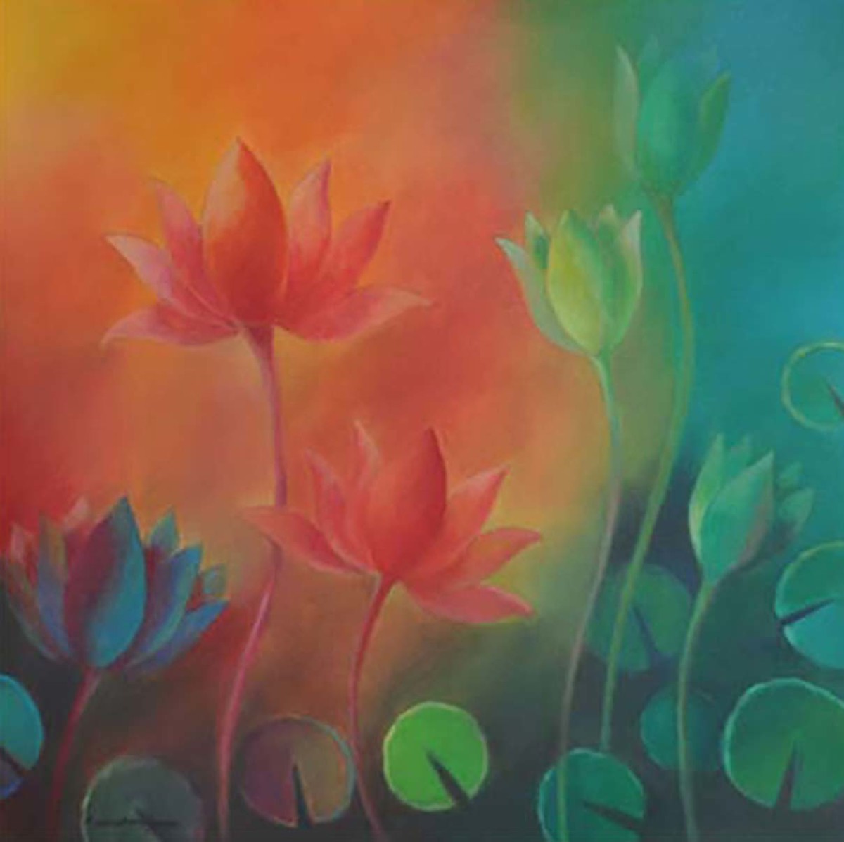 1200x1197 Spiritual Lotus By Artist Manisha Raju Impressionism, Painting - Aquatic Painting