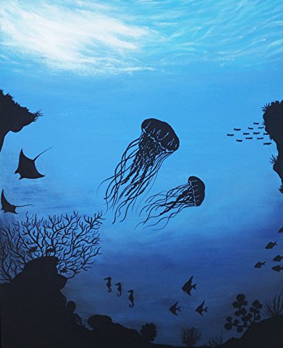 407x500 Ocean Reef Aquatic Life Silhouette Painting - Aquatic Painting