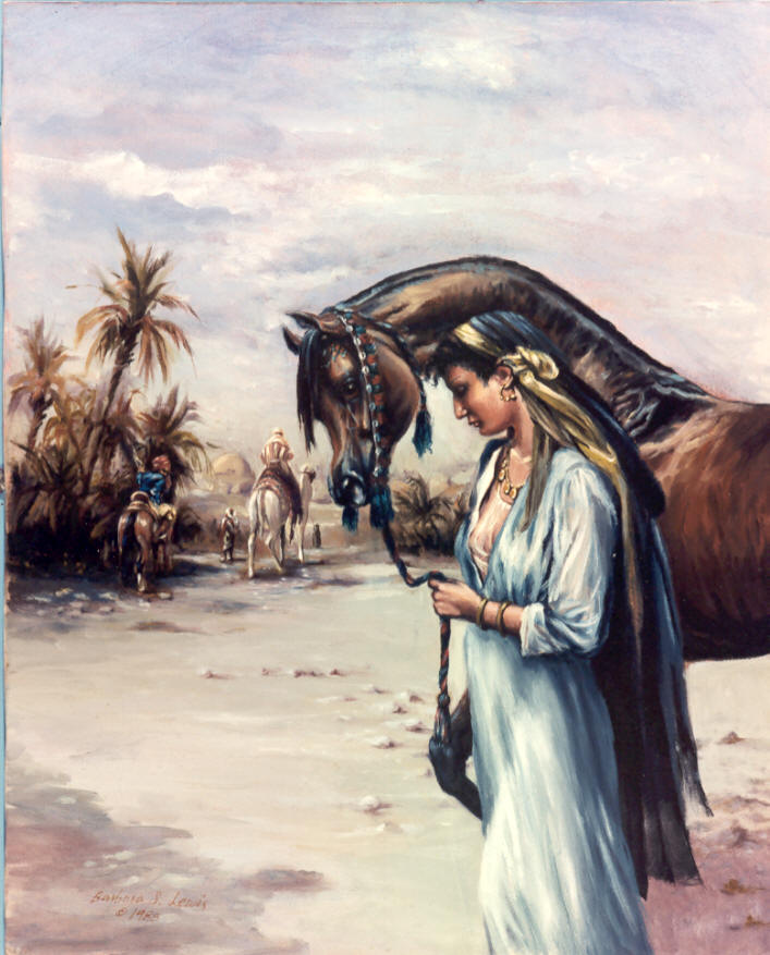 707x877 Original Oil Paintings By Barbara Lewis, Horses, Dogs, People - Arabian Painting