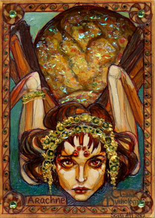 312x438 Arachne Sketch Card - Arachne And Athena Painting