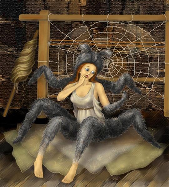 541x600 Myth Man's Arachne - Arachne And Athena Painting