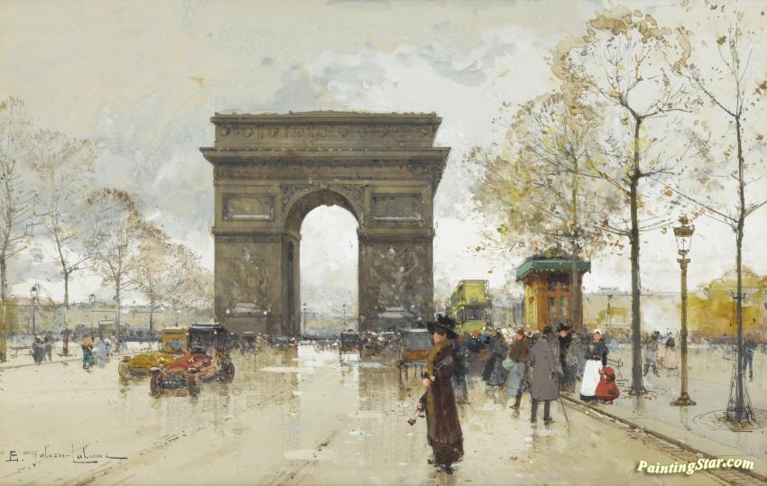 850x539 L'Arc De Triomphe Artwork By Eugene Galien Laloue Oil Painting - Arc De Triomphe Painting
