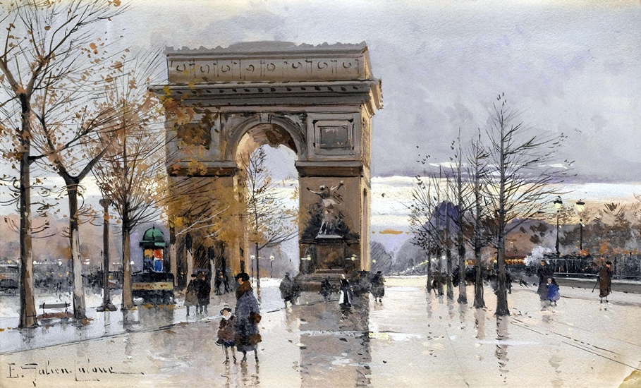 909x550 Paris Arc De Triomphe Painting By Galien Laloue Art - Arc De Triomphe Painting
