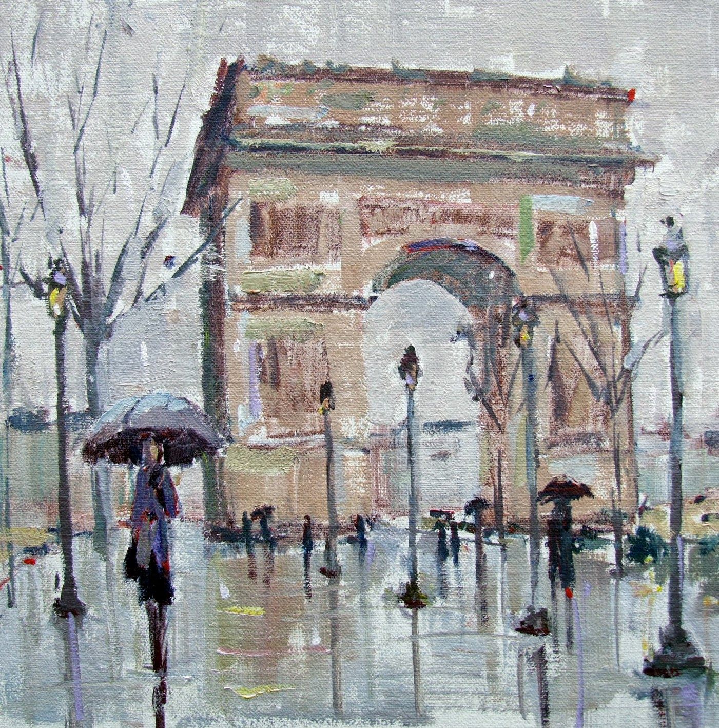 1401x1418 Paris Painting Rainy Paris (Arc De Triomphe) Original - Arc De Triomphe Painting