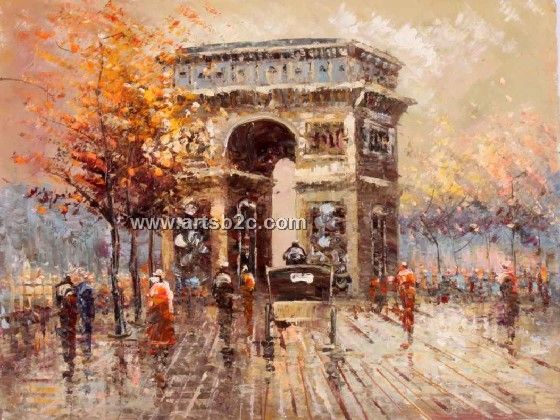 560x420 Street View Arc De Triomphe Oil Painting - Arc De Triomphe Painting