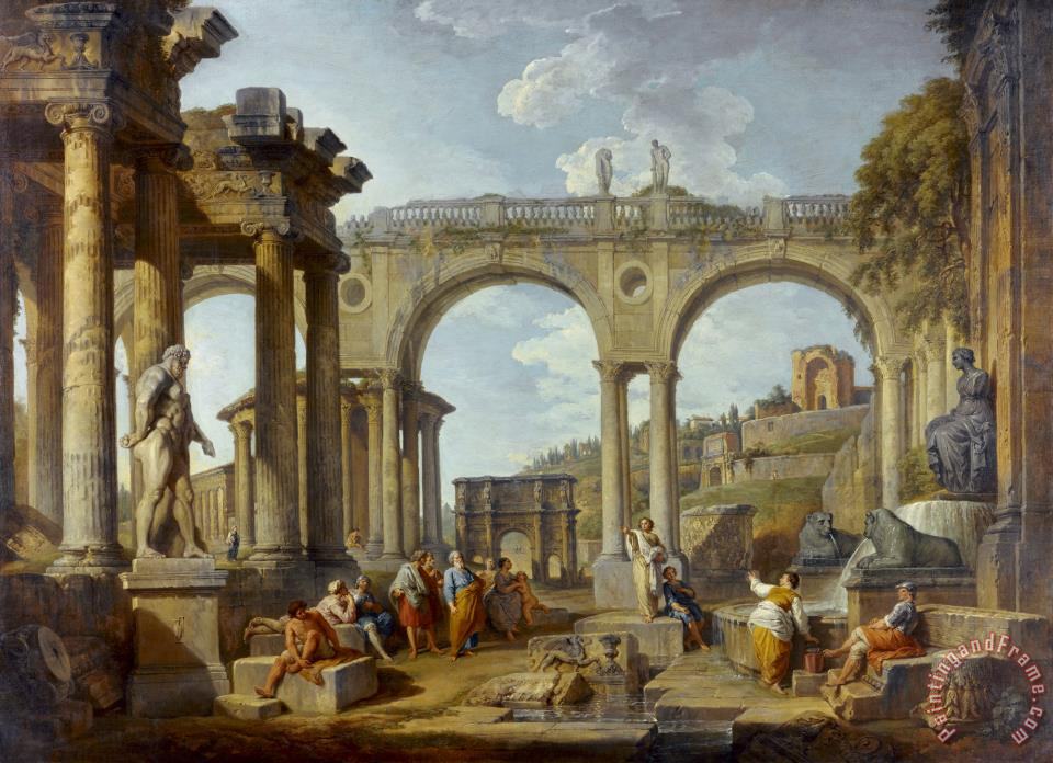 960x696 Giovanni Paolo Panini A Capriccio Roman Ruins With The Arch - Arch Painting