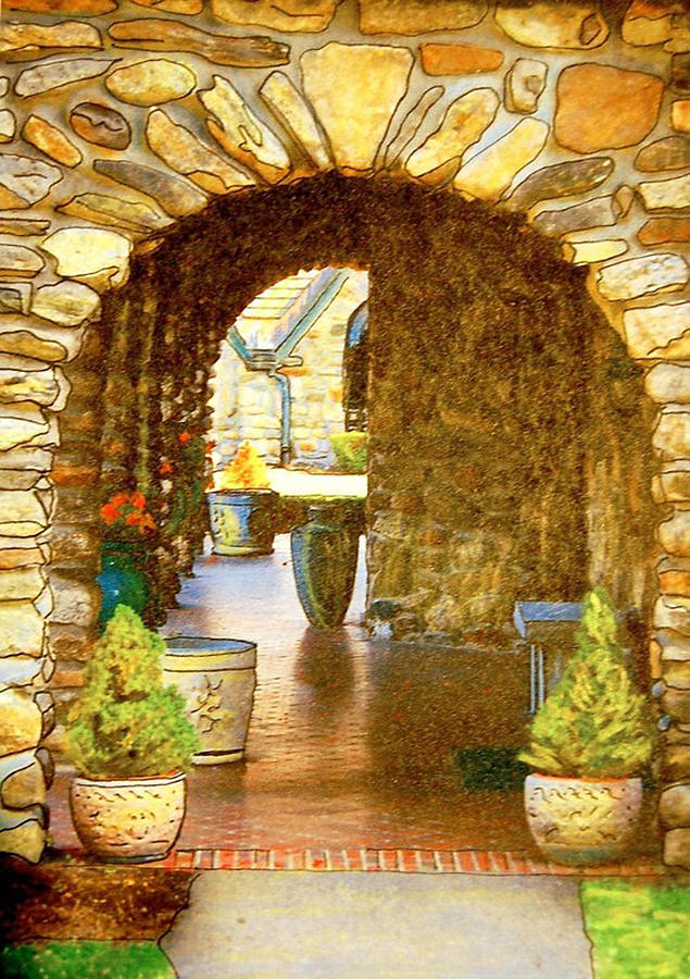 635x900 Abbey Stone Arch Painting By Linda Bourie - Arch Painting