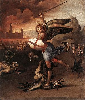 300x351 St. Michael (Raphael) - Archangel Michael Defeating Satan Painting