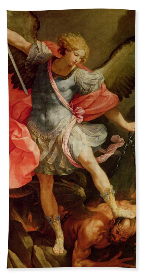 500x967 The Archangel Michael Defeating Satan Hand Towel For Sale By Guido - Archangel Michael Defeating Satan Painting