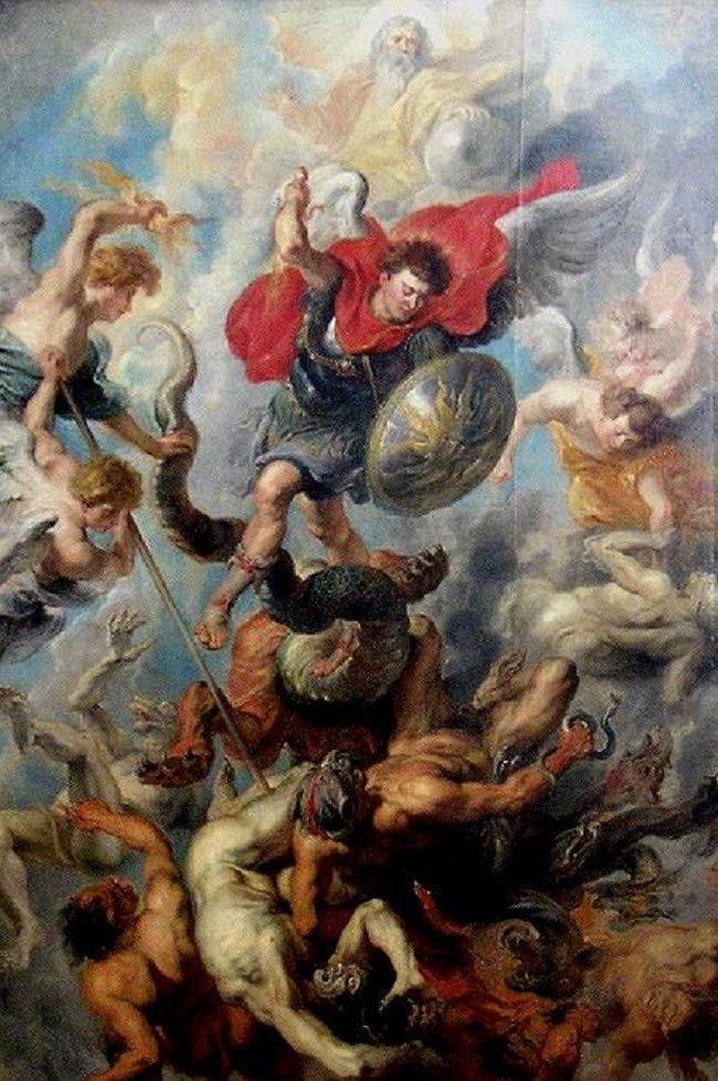 650x979 How Archangel Michael Fights Satan In Revelation 12 Painting - Archangel Painting