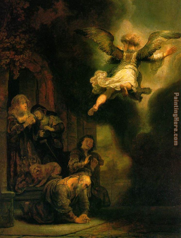 746x980 Rembrandt The Archangel Leaving The Family Of Tobias Painting - Archangel Painting
