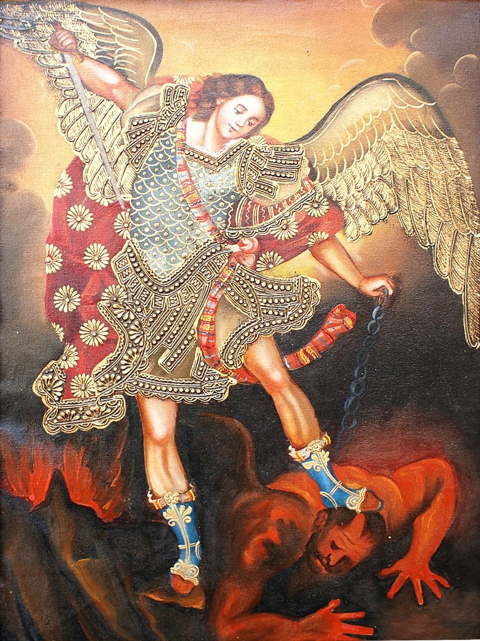 960x1280 Saint Michael Archangel Cusco School Oil Painting - Archangel Painting