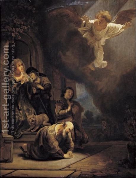 459x600 The Archangel Raphael Taking Leave Of Tobit (After) Harmenszoon - Archangel Painting