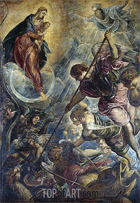 276x400 Archangel Michael Fights Satan Tintoretto Painting 7876 Topofart - Archangel Painting