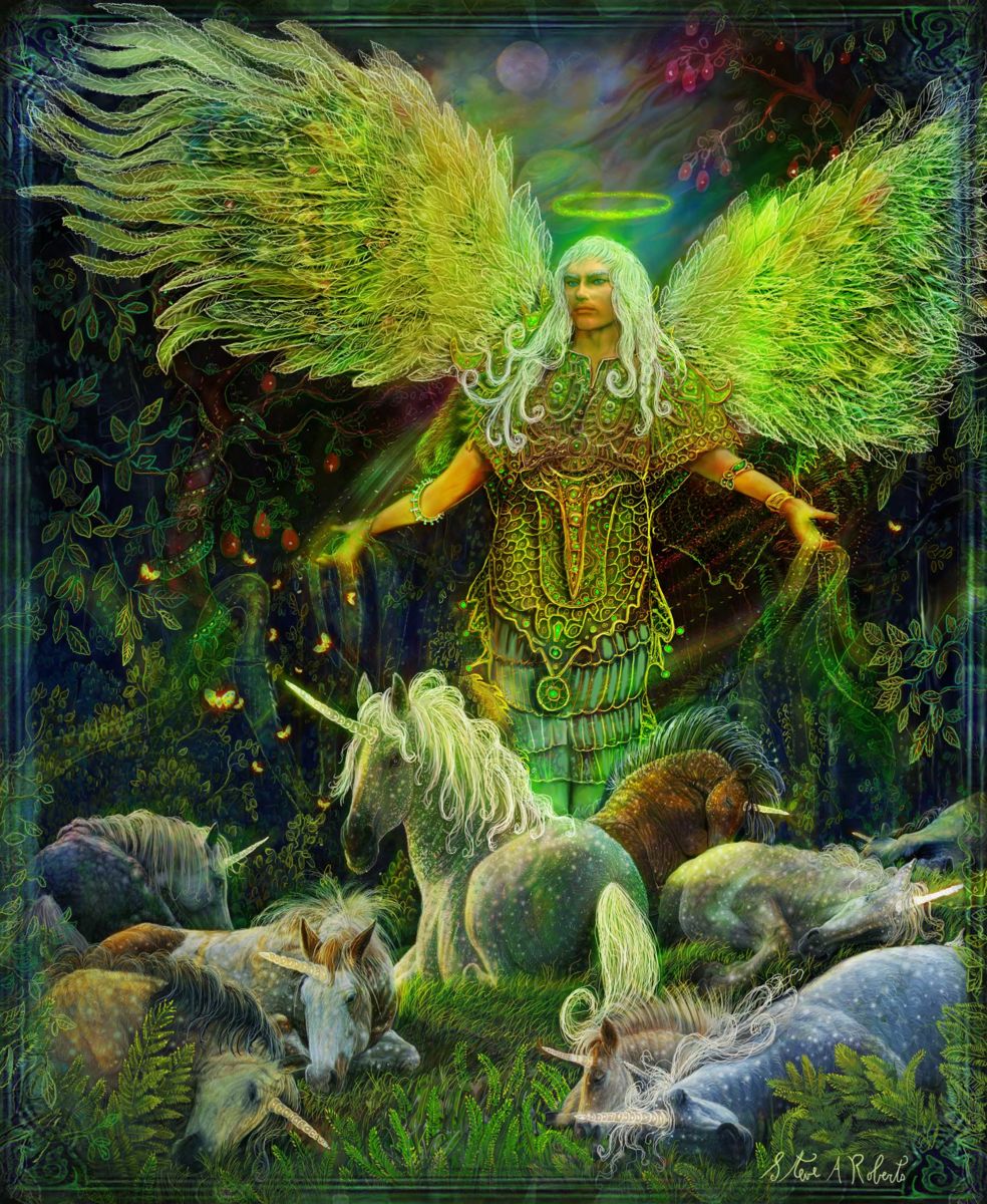 984x1200 Archangel Raphael And The Unicorns (Steve Roberts) - Archangel Raphael Painting