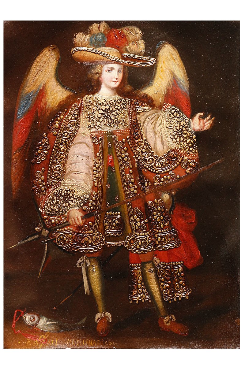 800x1200 Archangel Raphael Medicine Of God Cuzco Peru Folk Art Oil Painting - Archangel Raphael Painting