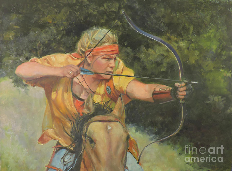 900x665 Markswoman Painting By Cheryl Magellen - Archery Painting