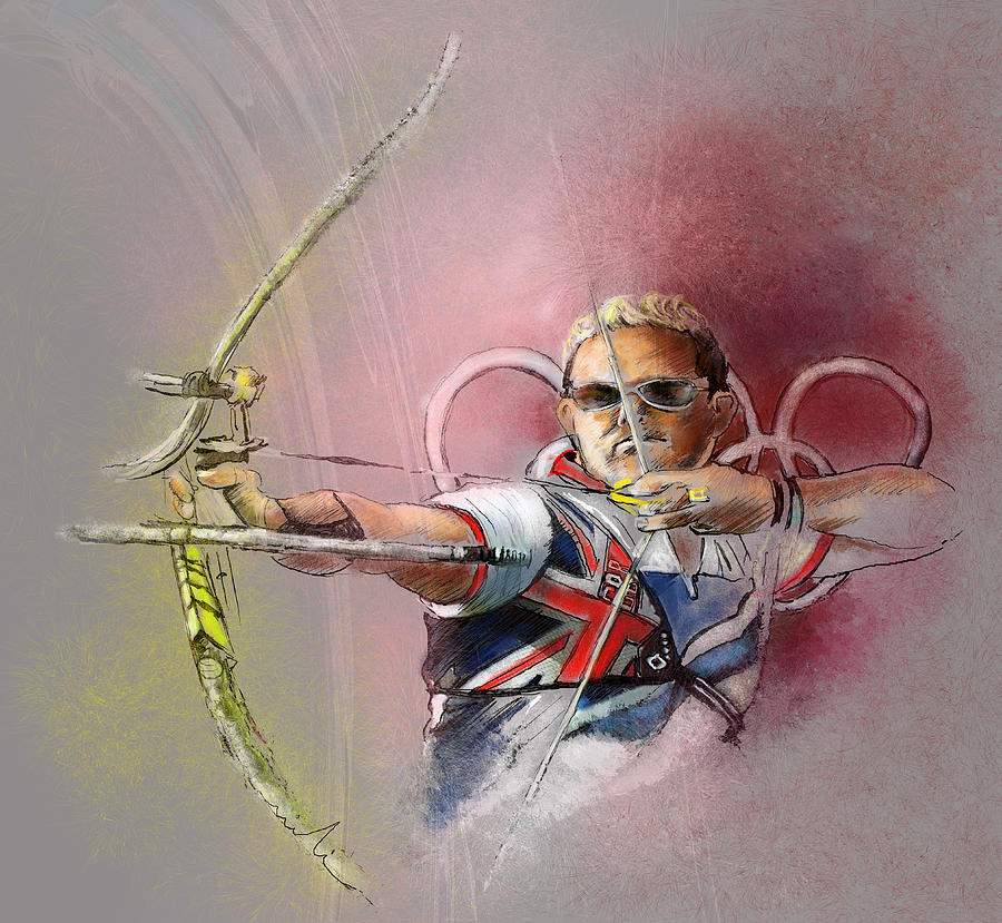 900x829 Olympics Archery 01 Painting By Miki De Goodaboom - Archery Painting