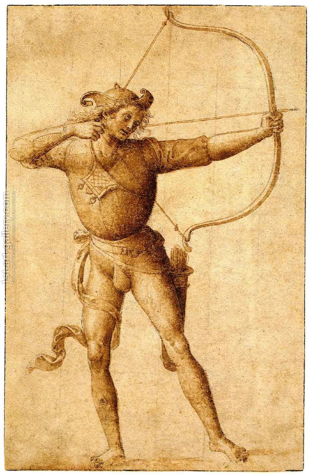 1000x1531 Archer Drawing A Bow Pietro Vannucci Perugino Reproduction 1st - Archery Painting