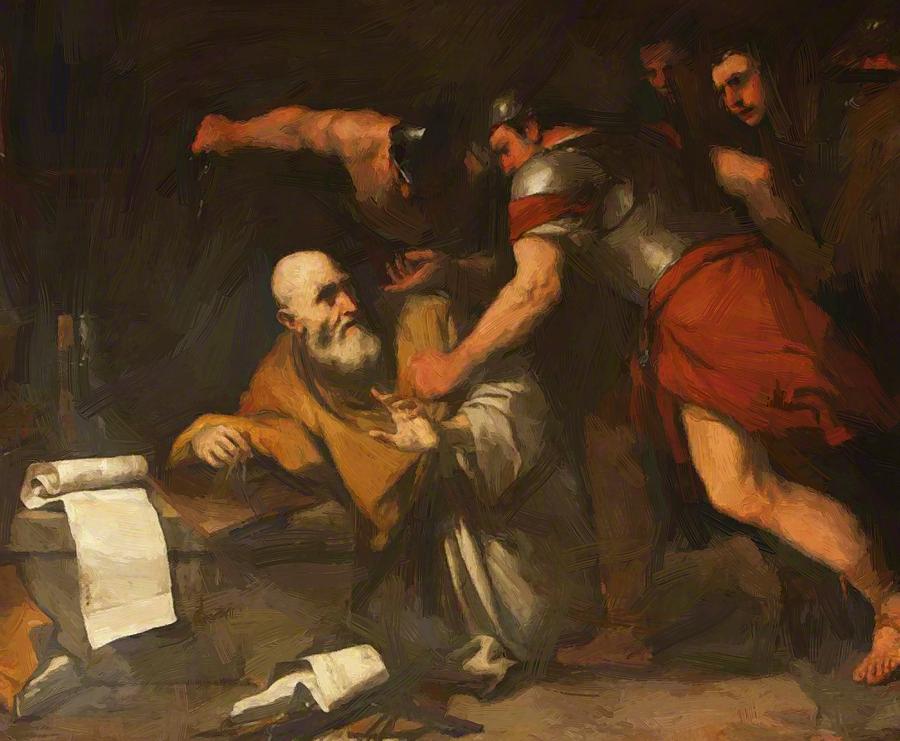 900x741 The Death Of Archimedes Painting By Giordano Luca - Archimedes Painting