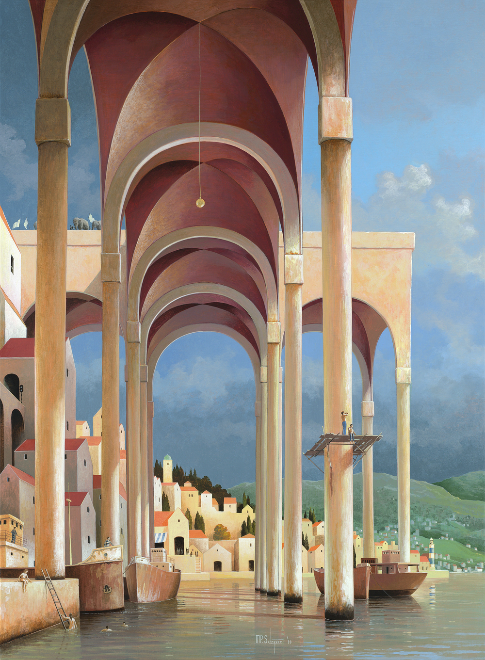 1000x1361 Michiel Schrijver, 1957 Surreal Architecture Painter Tutt'Art - Architecture Painting
