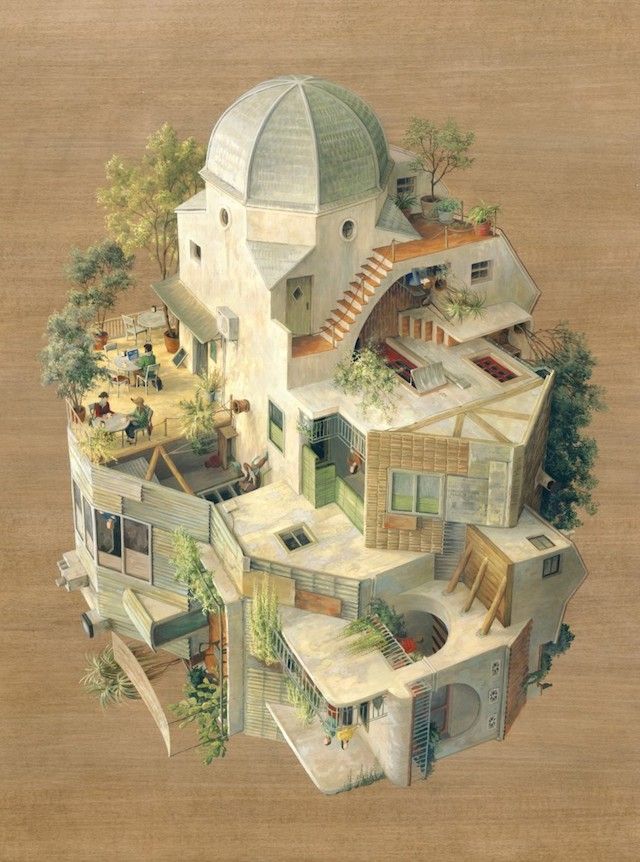 640x862 Reversed Architecture Paintings Paintings, Illustrations - Architecture Painting