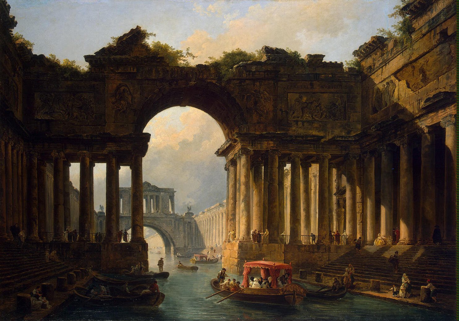 1484x1038 Architectural Landscape With A Canal Painting Hubert Robert Oil - Architecture Painting