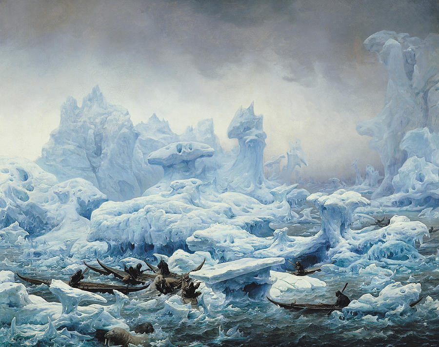 900x711 Fishing For Walrus In The Arctic Ocean Painting By Francois - Arctic Painting
