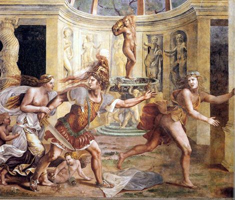 470x400 Mars (Ares) Chasing Adonis From Venus's Pavilion Painting By - Ares Painting