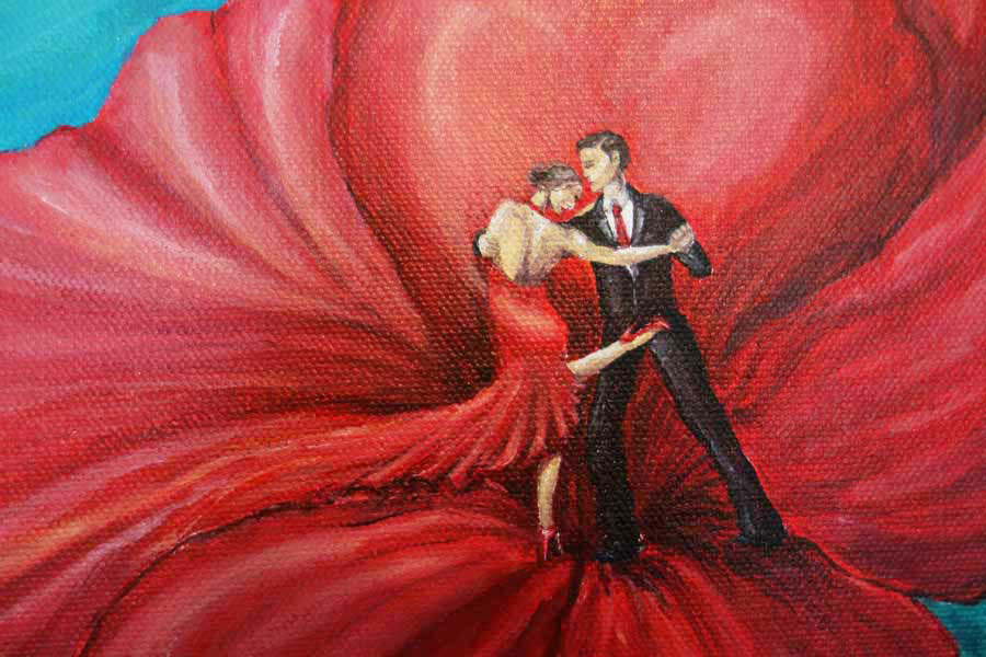 900x600 Tango Floral Painting, Argentine Tango Art Painting - Argentine Tango Painting