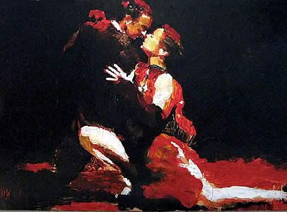 406x300 Argentine tango dancers The Embrace By David Wendel - Argentine Tango Painting