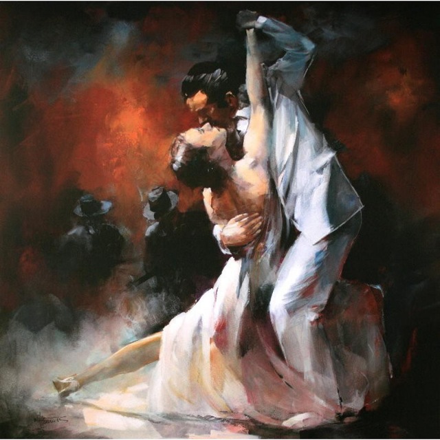640x640 Canvas Wall Art Modern Oil Paintings Argentina Tango In Smoky Bar - Argentine Tango Painting