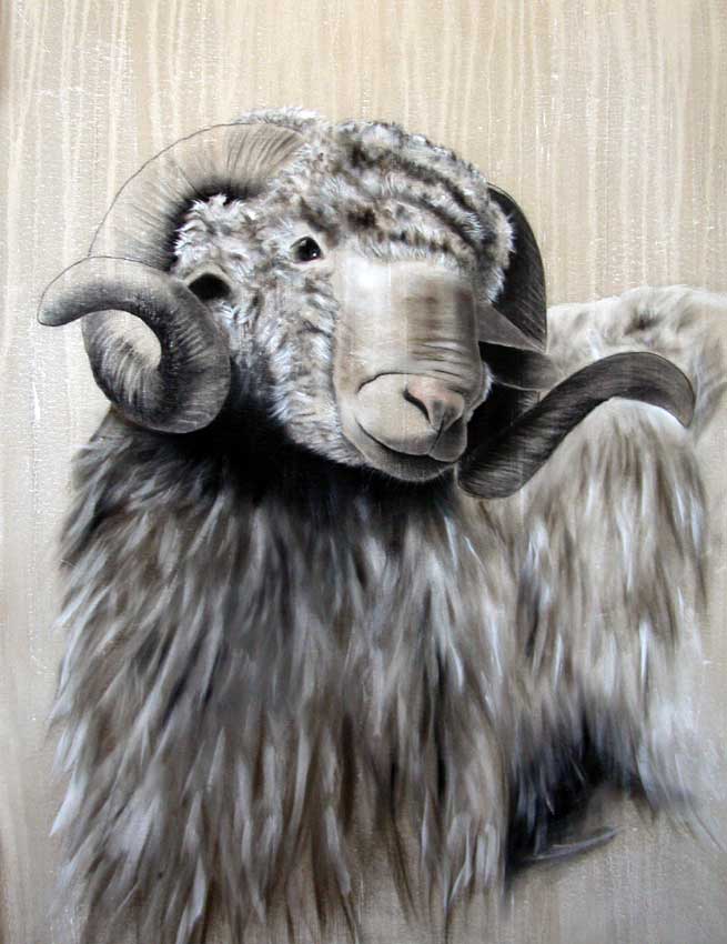 655x850 Aries Ram Sheep Thierry Bisch Animal Painter Threatened Species - Aries Painting
