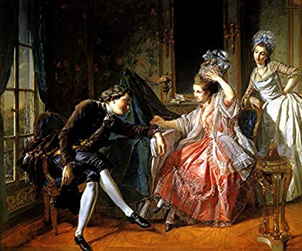 425x354 Interior Scene With Two Women And A Gentleman Aristocrat People - Aristocrat Painting